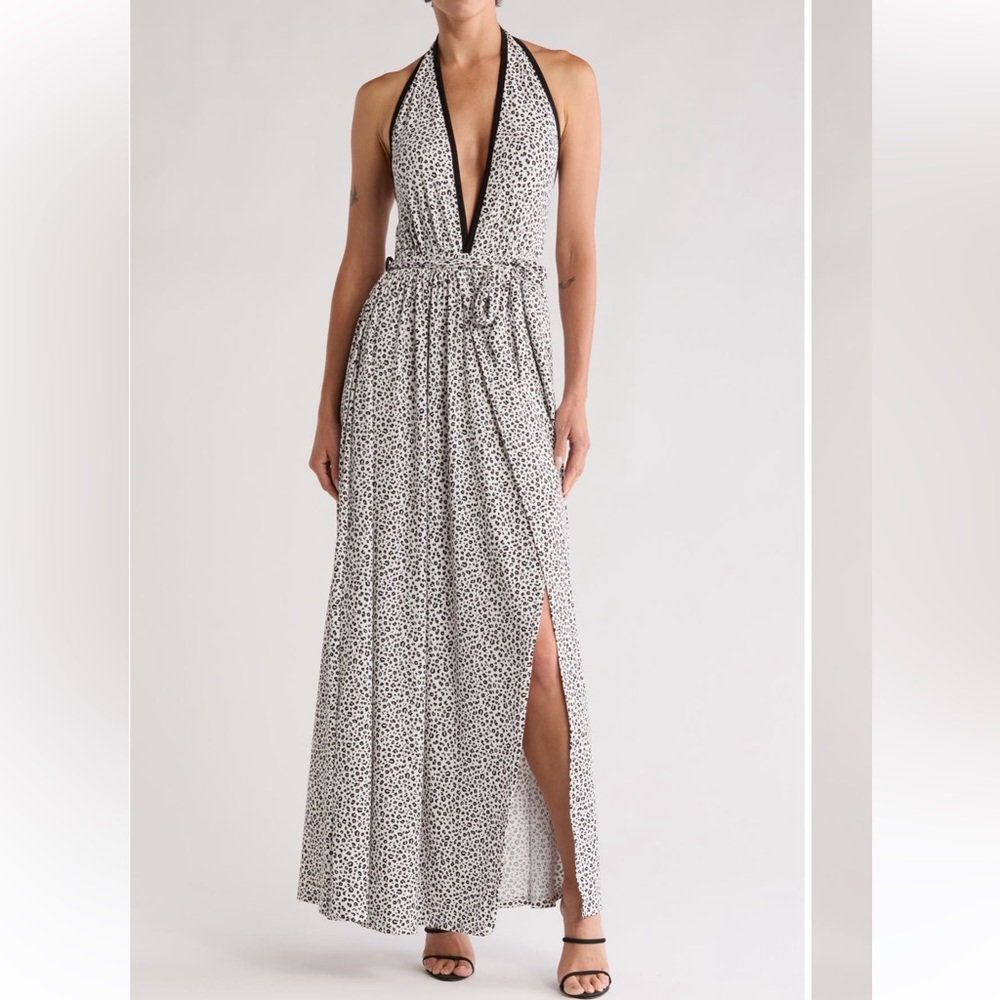 Black and White cheetah halter Maxi dress